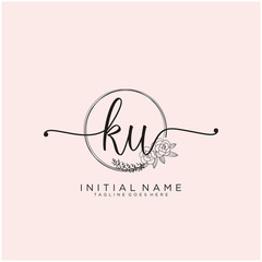KU Letter Initial beauty monogram and elegant logo design, handwriting logo of initial signature, wedding, fashion, floral and botanical with creative template design.