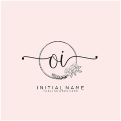 OI Letter Initial beauty monogram and elegant logo design, handwriting logo of initial signature, wedding, fashion, floral and botanical with creative template design.