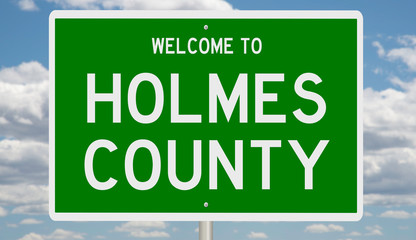 Rendering of a green 3d highway sign for Holmes County