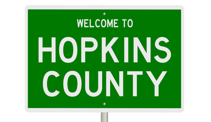 Rendering of a green 3d highway sign for Hopkins County