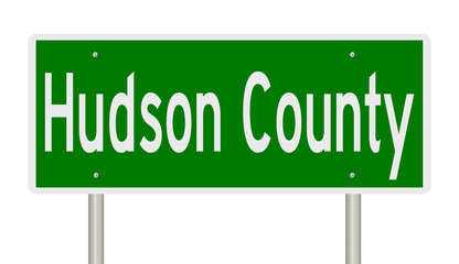 Rendering of a green 3d highway sign for Hudson County