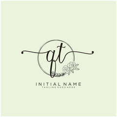 QT Letter Initial beauty monogram and elegant logo design, handwriting logo of initial signature, wedding, fashion, floral and botanical with creative template design.