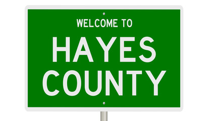 Rendering of a green 3d highway sign for Hayes County