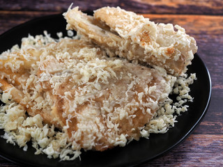 Close up of fried banana. Fried banana (pisang goreng), a popular snack in Malaysia, Singapore, Indonesia and Thailand.