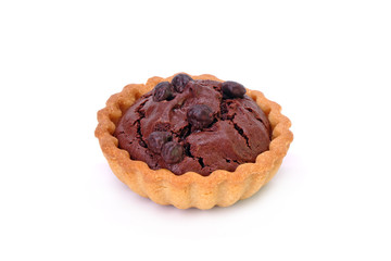 Chocolate tarts topping with chocolate chips, Isolated on white background.