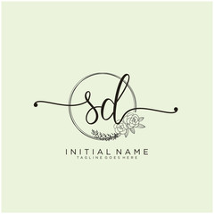 SD Letter Initial beauty monogram and elegant logo design, handwriting logo of initial signature, wedding, fashion, floral and botanical with creative template design.
