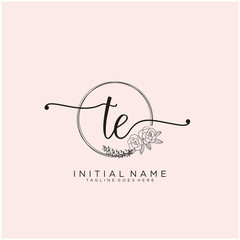 TE Letter Initial beauty monogram and elegant logo design, handwriting logo of initial signature, wedding, fashion, floral and botanical with creative template design.