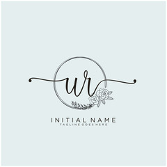 UR Letter Initial beauty monogram and elegant logo design, handwriting logo of initial signature, wedding, fashion, floral and botanical with creative template design.