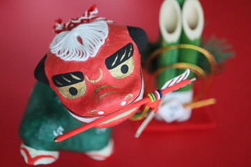 正月飾り　獅子舞の人形のクローズアップ画像