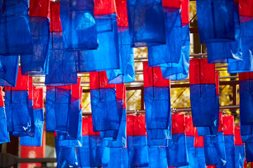Korean traditional lantern festival, red and blue lantern 