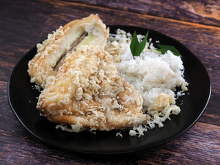 Close up of fried banana. Fried banana (pisang goreng), a popular snack in Malaysia, Singapore, Indonesia and Thailand.