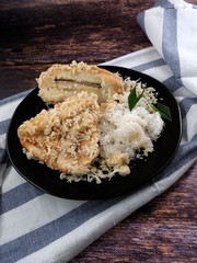Close up of fried banana. Fried banana (pisang goreng), a popular snack in Malaysia, Singapore, Indonesia and Thailand.
