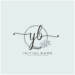 YB Letter Initial beauty monogram and elegant logo design, handwriting logo of initial signature, wedding, fashion, floral and botanical with creative template design.