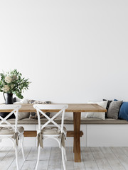 Wall mockup. Coastal Scandinavian interior style. 3d rendering, 3d illustration	