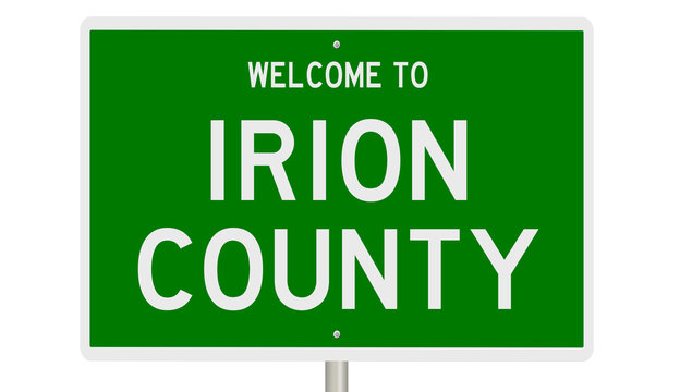 Rendering of a green 3d highway sign for Irion County