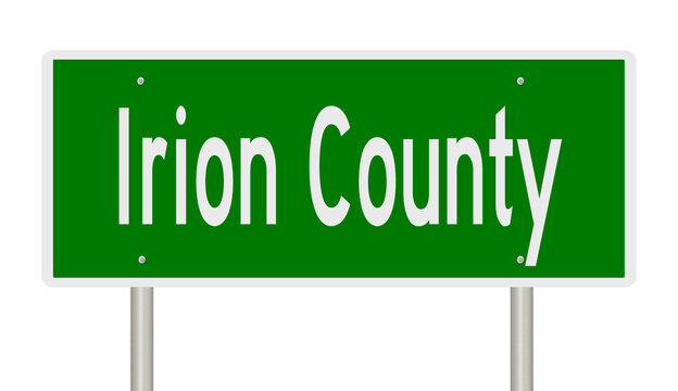 Rendering of a green 3d highway sign for Irion County