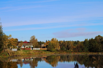 Fototapeta premium autumn landscape with lake and trees