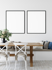 Frame mockup. Coastal Scandinavian interior style. 3d rendering, 3d illustration	