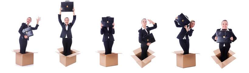 Obraz premium Woman with boxes on white