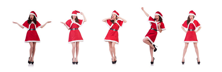 Snow girl santa in christmas concept isolated on white