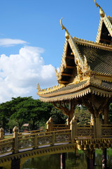 Fototapeta premium Angle view of a Thai golden pavilion