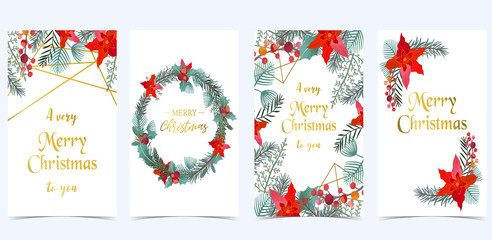 Collection of Christmas background set with holly leaves,flower,geometric.Editable vector illustration for New year invitation,postcard and website banner