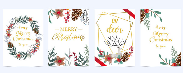 Collection of Christmas background set with reindeer,flower,geometric.Editable vector illustration for New year invitation,postcard and website banner