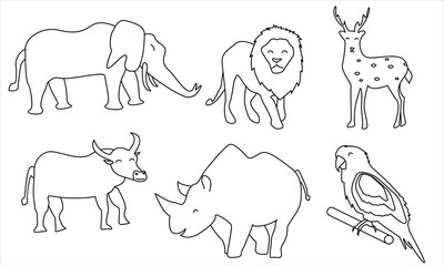 Vector illustration of Wild animals cartoons - Coloring book