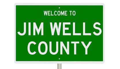 Rendering of a green 3d highway sign for Jim Wells County