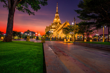 Fototapeta na wymiar Background of one of the religious sites in Thailand (Wat Sothon Wararam Worawihan) in Chachoengsao, tourists always come to make merit.