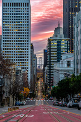 Views of the Bay Bridge looking down California Street
