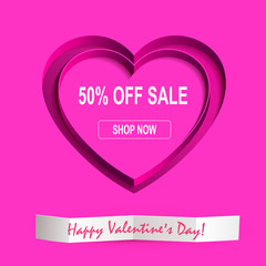 Pink composition with a heart and text on crumpled paper