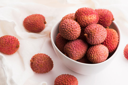Litchie, liche, lychee, fresh healthy ripe fruits