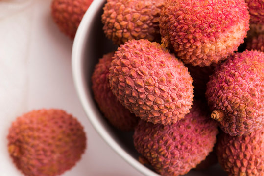 Litchie, liche, lychee, fresh healthy ripe fruits