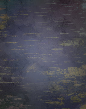Dark blue background with distressed birch bark grunge texture in old vintage design illustraiton