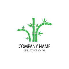 bamboo logo with green leaf vector icon template