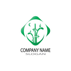 bamboo logo with green leaf vector icon template