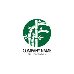 bamboo logo with green leaf vector icon template