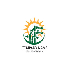 bamboo logo with green leaf vector icon template