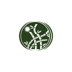 bamboo logo with green leaf vector icon template