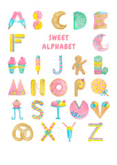 watercolor sweet alphabet made of sweets