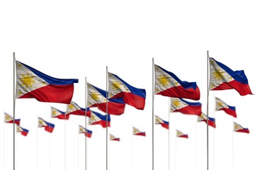 beautiful labor day flag 3d illustration. - Philippines isolated flags placed in row with bokeh and place for content
