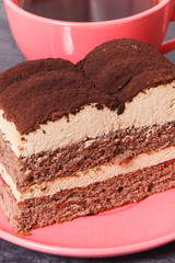 Tasty creamy tiramisu cake and black coffee for different occasions. Delicious dessert