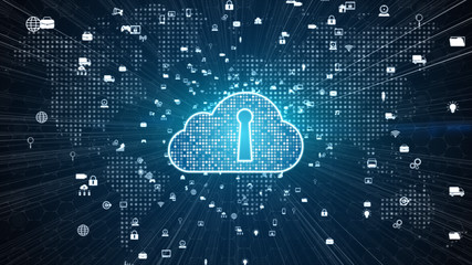 Secure Digital Data Network. Digital Cloud Computing Cyber Security Concept