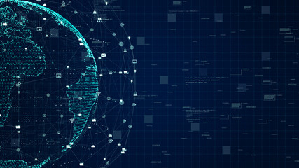Technology Network Data Connection, Digital Data Network and Cyber Security Concept. Earth element furnished by Nasa.