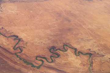 View from plane window. Grand Canyon River.