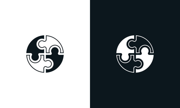 Minimalist Line Art Puzzle Logo. This Logo Icon Incorporate With Four Abstract Shape In The Creative Way.