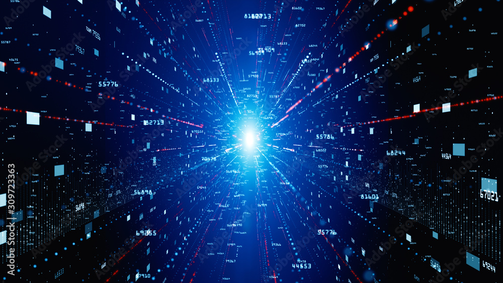 Poster digital cyberspace with particles and digital data network connections concept.