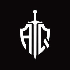 AQ logo with shield shape and sword