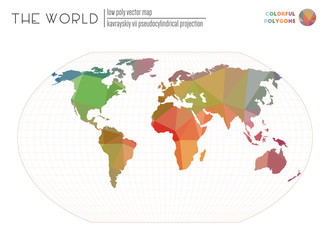 Fototapeta na wymiar World map in polygonal style. Kavrayskiy VII pseudocylindrical projection of the world. Colorful colored polygons. Stylish vector illustration.